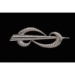 MJ Ent Vintage Deco Pin Brooch Silver Chunky Abstract Signed 1980s 9B